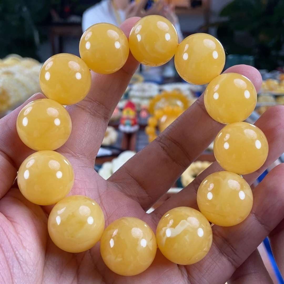 琥珀未镶嵌珠宝奇石20黄白花蜡同料串58.55