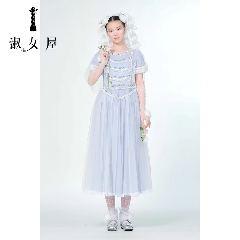 淑女屋官方旗舰店茉莉的婚礼粉蓝茉莉连衣裙纯棉甜美风夏季公主裙