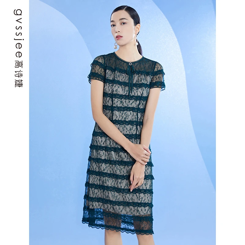 高诗婕夏季新款蕾丝遮腹连衣裙女洋气裙子夏天连衣裙222163026-52