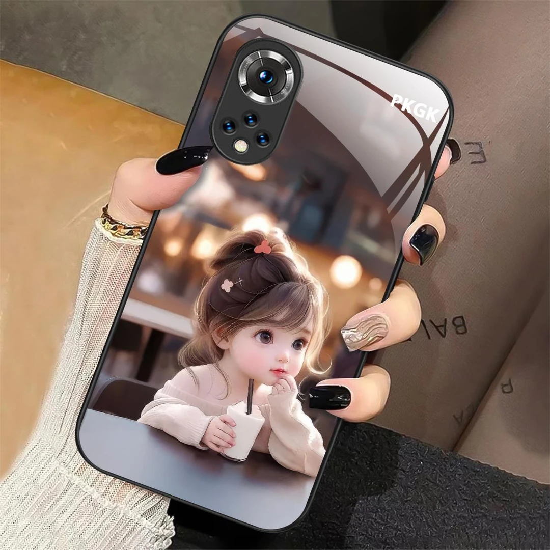 适用【华为nova9/荣耀50 通用】喝茶女孩液态玻璃手机壳 防摔刮