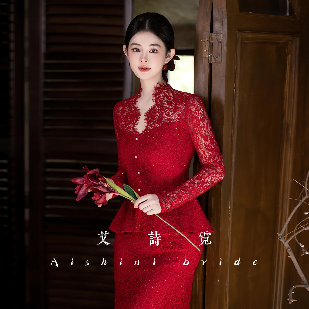 艾诗霓《赤锦》新娘敬酒服新中式改良旗袍订婚礼服套装2025新款秋