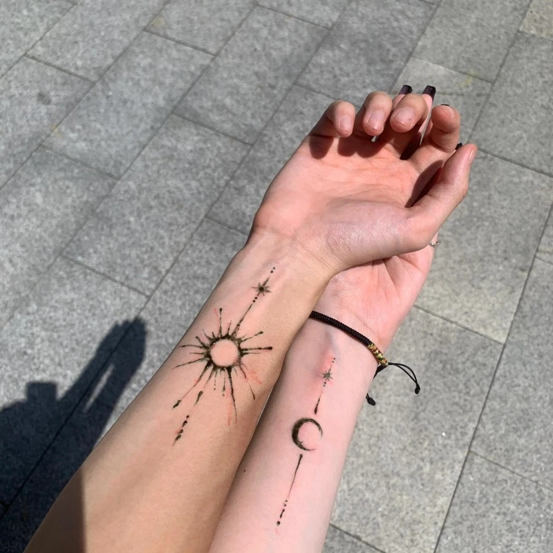 日月星辰纹身贴手臂草本半永久果汁防水持久手背逼真 ins男女潮酷