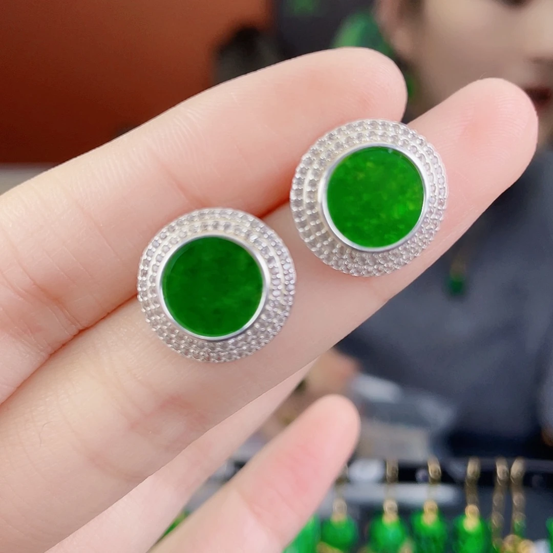 翡翠银S925镶嵌耳饰
