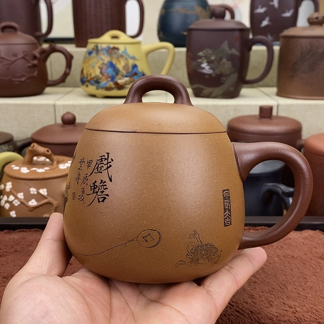 紫砂茶杯刘海戏蟾盖杯
