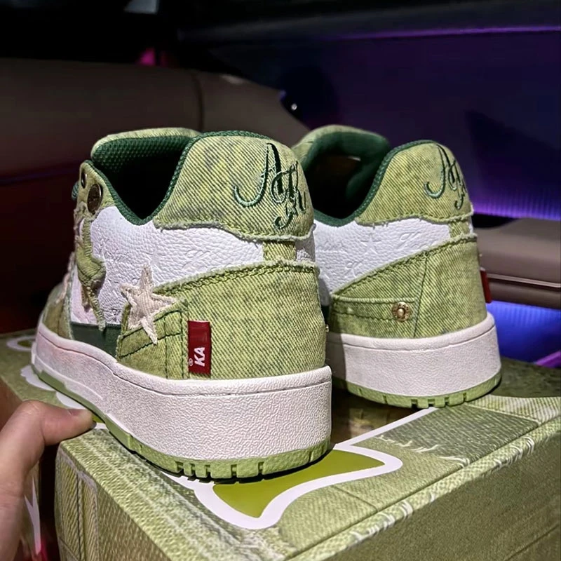 王鹤棣同款增高5CM国潮星星板鞋拼色鸳鸯女厚底增高联名休闲纺织