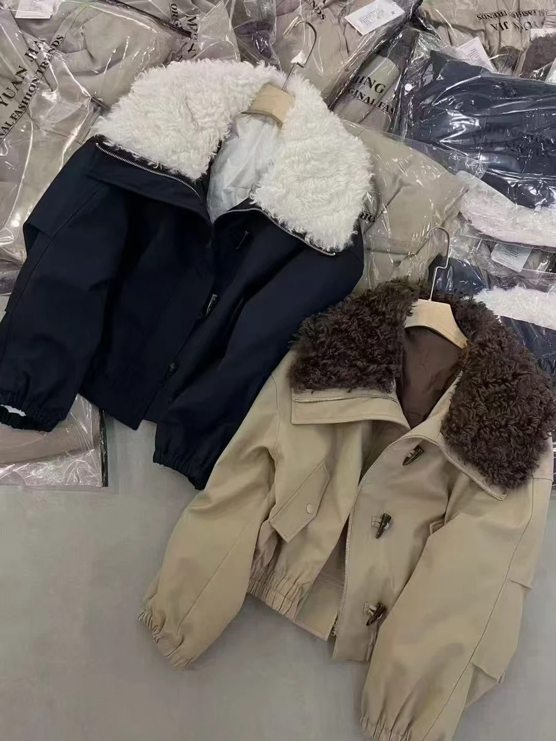 SHUSHU 百搭时尚毛毛领牛角扣加厚款派克服