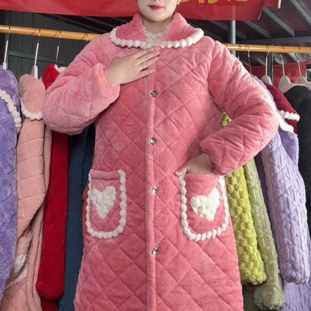 【爱心款】冬季新款罩衣牛奶绒三层加棉加厚宽松家居服棉服