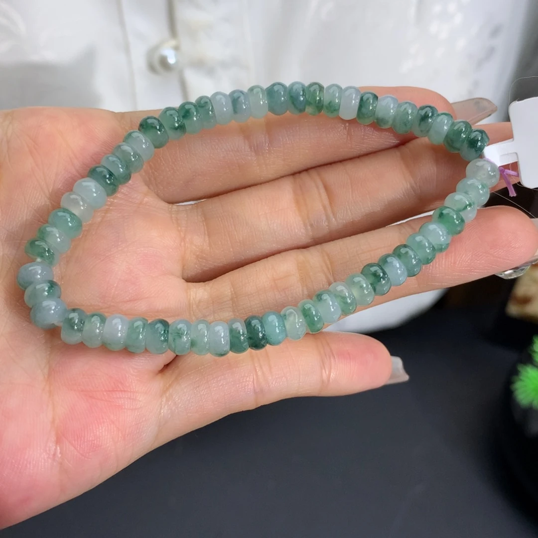 未镶嵌手串翡翠卡5.8冰胶飘花算盘手串