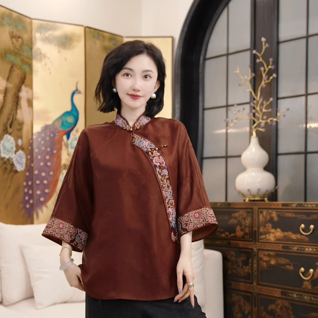 Betty Bairn【春晖满盈 · 香云纱】老料桑蚕丝刺绣上衣25B-BW9575
