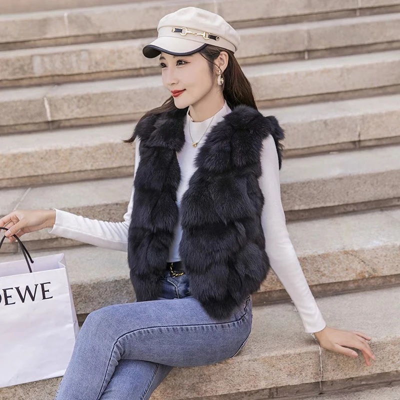 秋冬新款真狐狸毛马甲夹女中长年轻爆款百搭背心外套