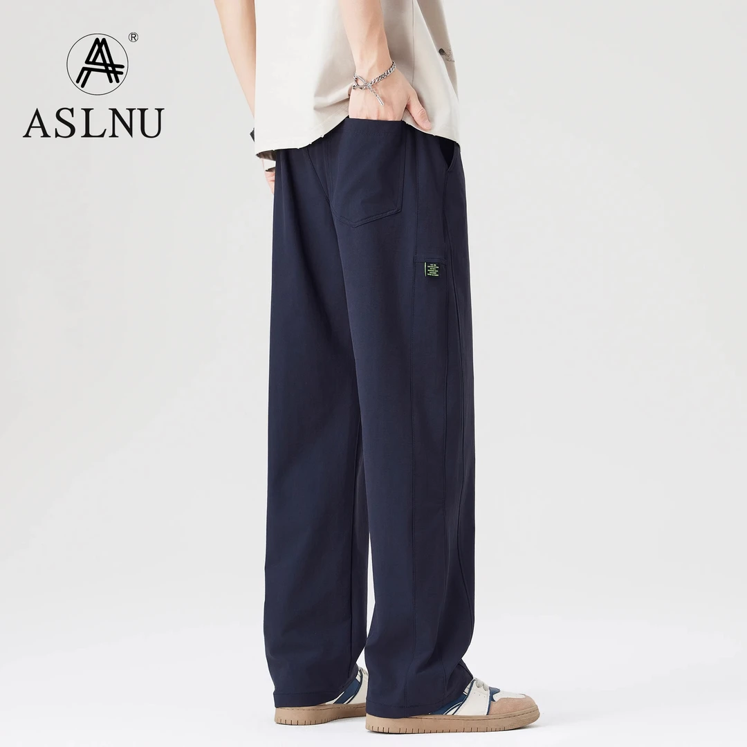 夏季薄款冰丝速干美式休闲裤男宽松垂感阔腿潮牌户外直筒运动裤子