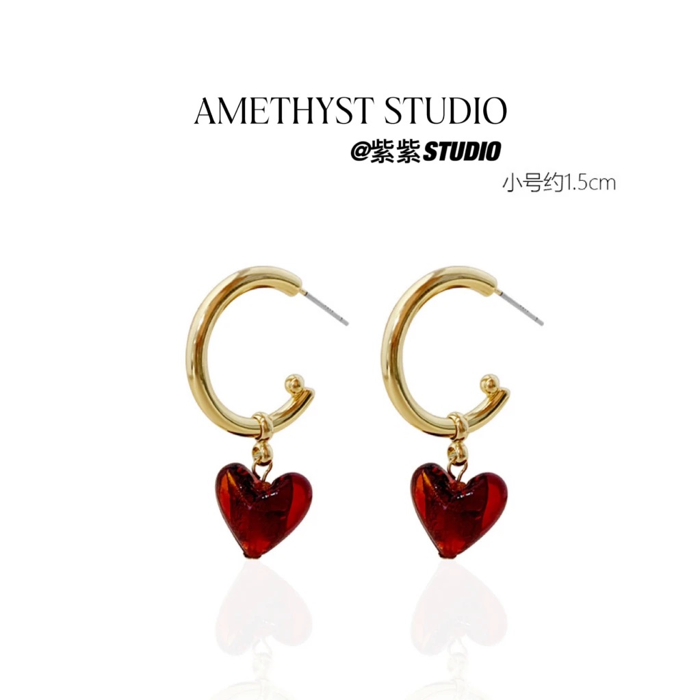 黄铜无非金属耳饰 紫紫  穆拉诺手工爱心琉璃耳环ZSJC1202