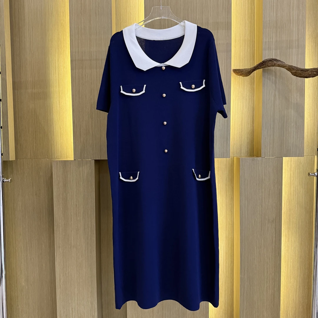 532（嘉一定制）韩版时尚洋气气质休闲款宝蓝小香风连衣裙