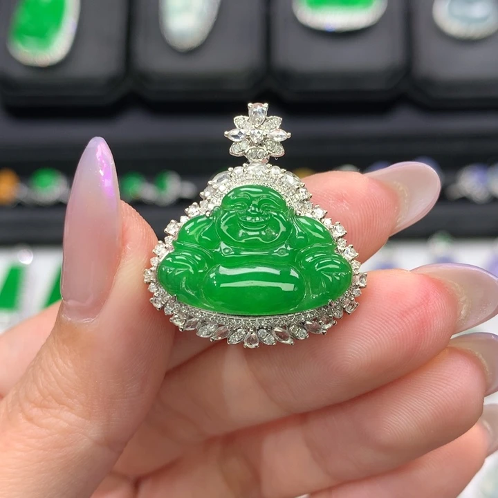 翡翠吊坠(不含链)18K金镶嵌辣阳