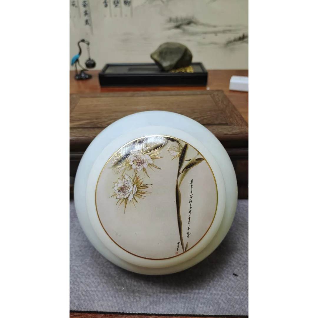 昙花圆茶叶罐 白色G135