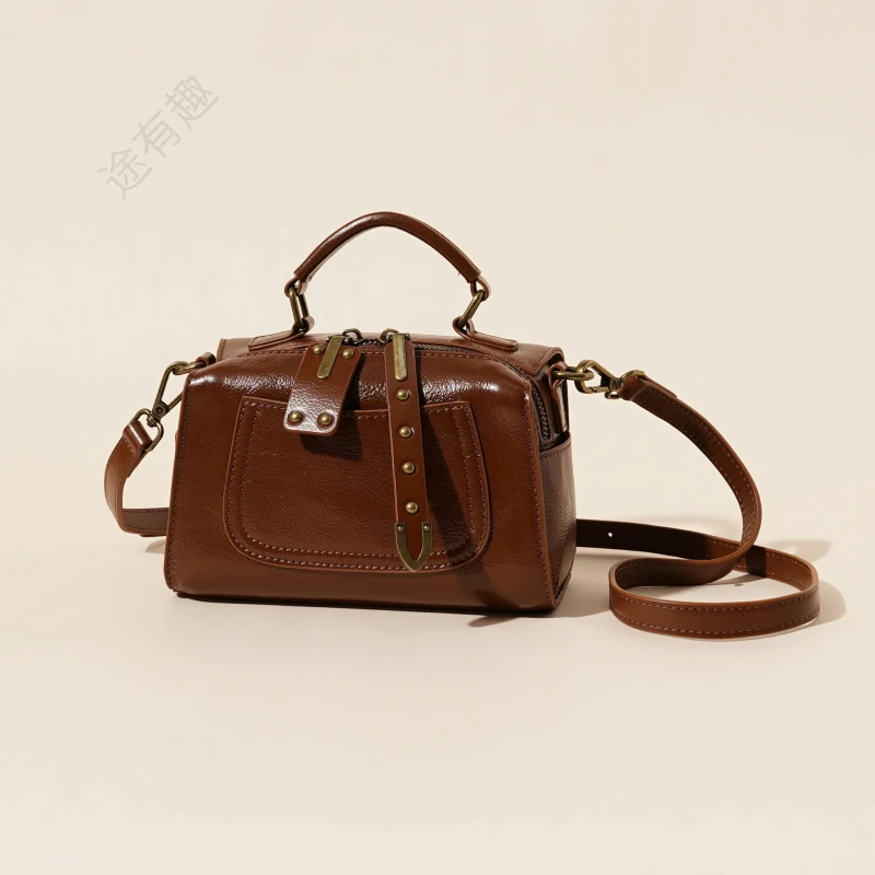 「途有趣」时尚百搭复古小众简约潮流轻奢女士真皮单肩斜跨肩包春夏