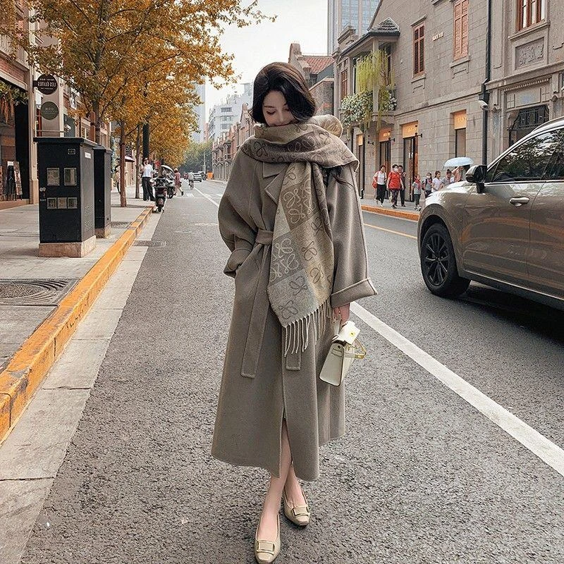 2025秋冬季中长款美拉德双面绒毛呢外套女时尚小个子呢子大衣