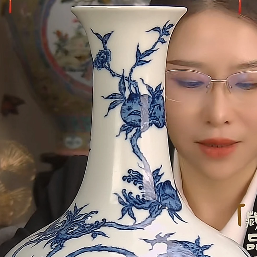 收藏/古玩清青花笑口常开赏瓶