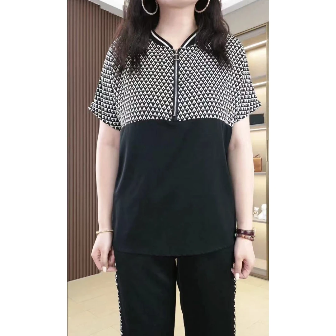 运动套装女夏季撞色套装ZB5909