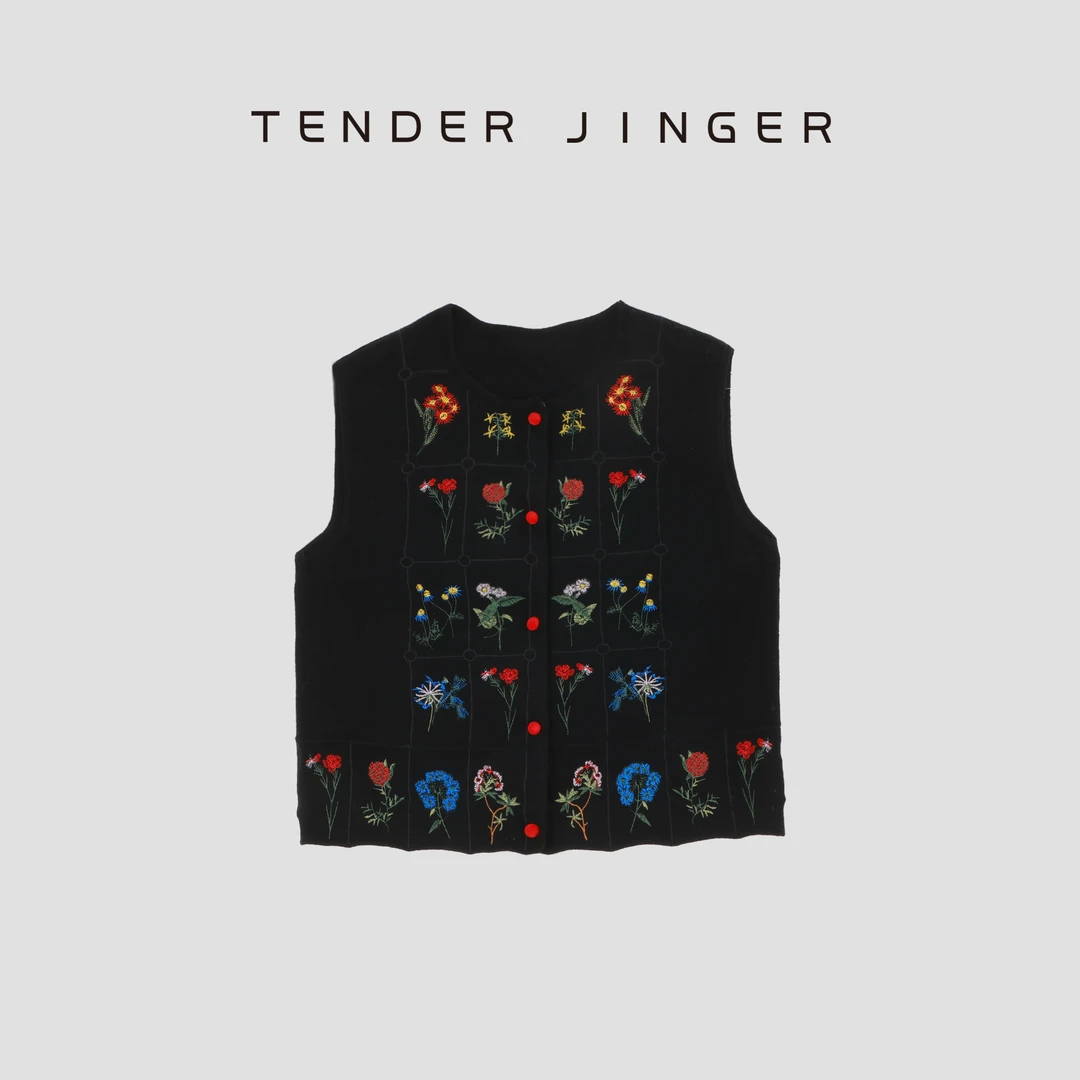 Tender Jinger【花花刺绣】绵羊毛重工刺绣背心T53MII41423