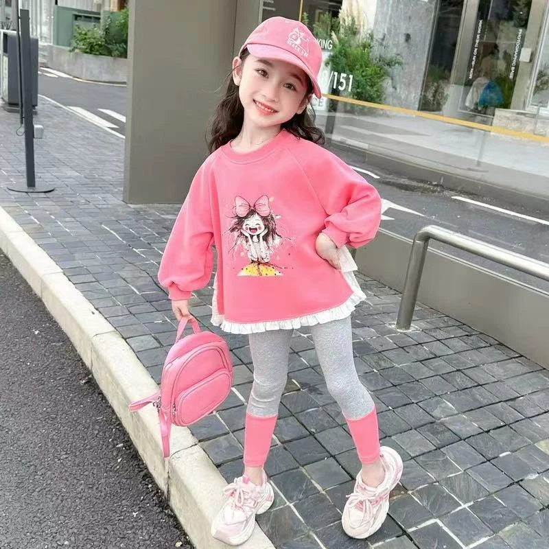 【现货】女童卡通休闲春秋款卫衣套装洋气秋装宝宝薄款两件套长袖