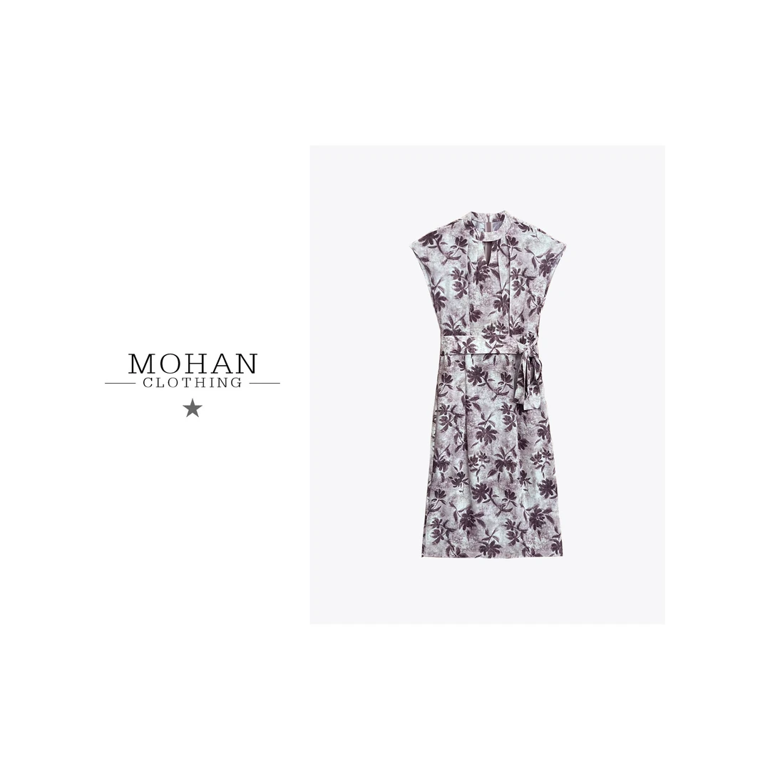 CLOTHING/墨含高奢时尚气质优雅百搭夏季桑蚕丝无袖连衣裙WU016-1