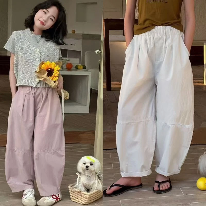 儿童夏季弯刀裤2025新款女童小中大童韩版男孩洋气薄款宽松休闲裤