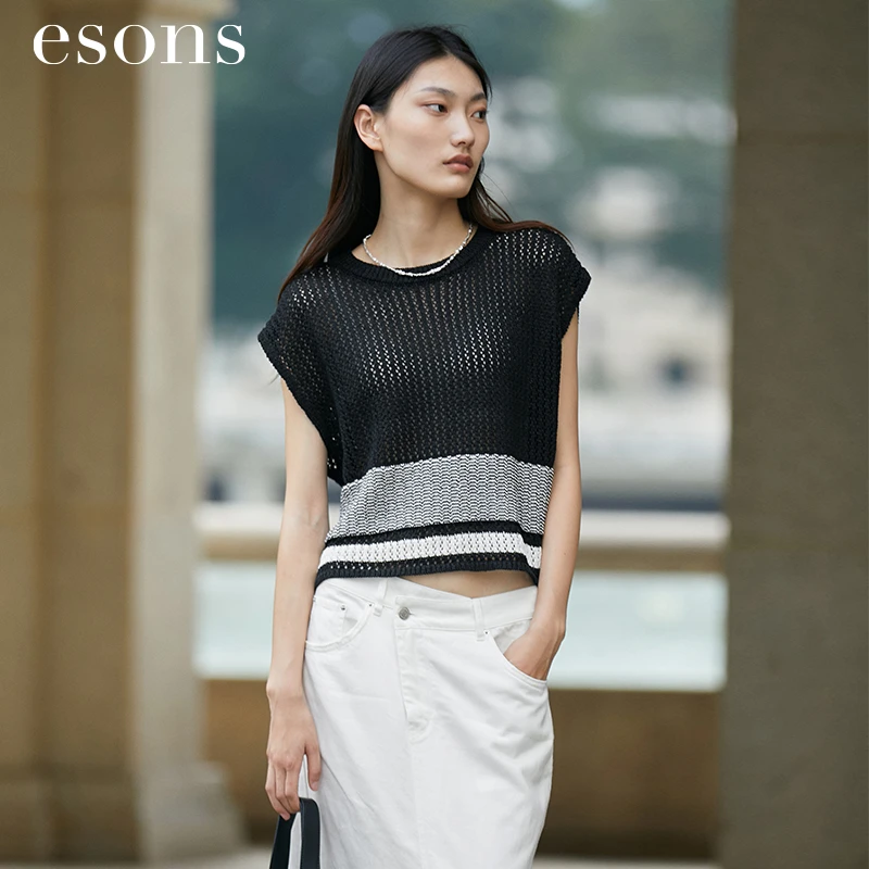 esons/爱城市【商场同款】女生大廓形镂空背心针织衫36583230