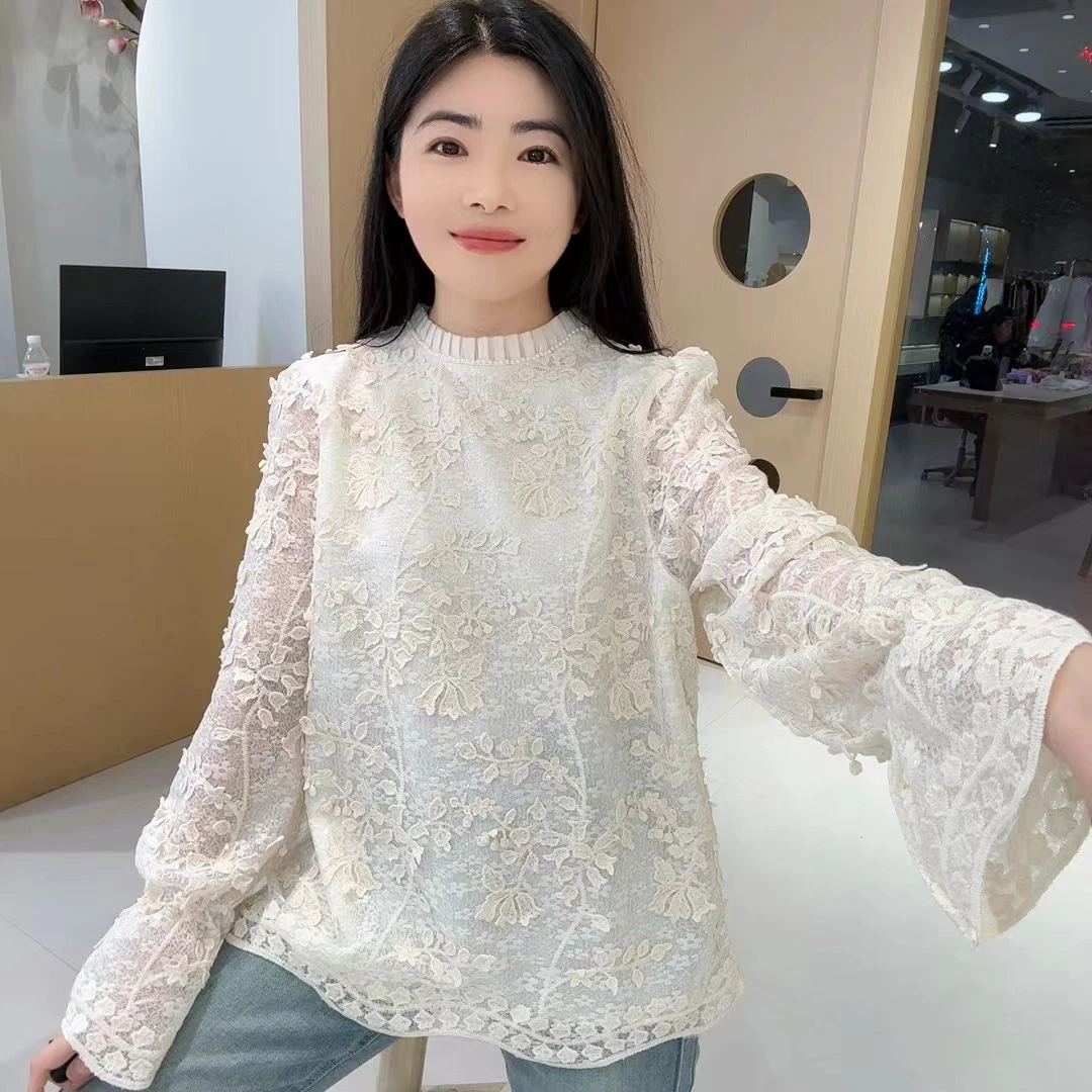QC 253055 前后有里衬 春款新款圆领重工刺绣蕾丝衬衫