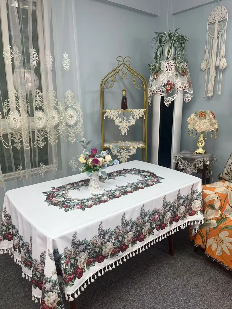 E-39【140*180CM】玫瑰印花桌布盖巾台布桌布茶几布盖布欧式