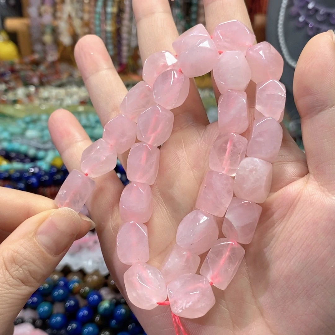 玛瑙/玉髓未镶嵌珠宝半成品粉晶八角切一条卡10*15mm