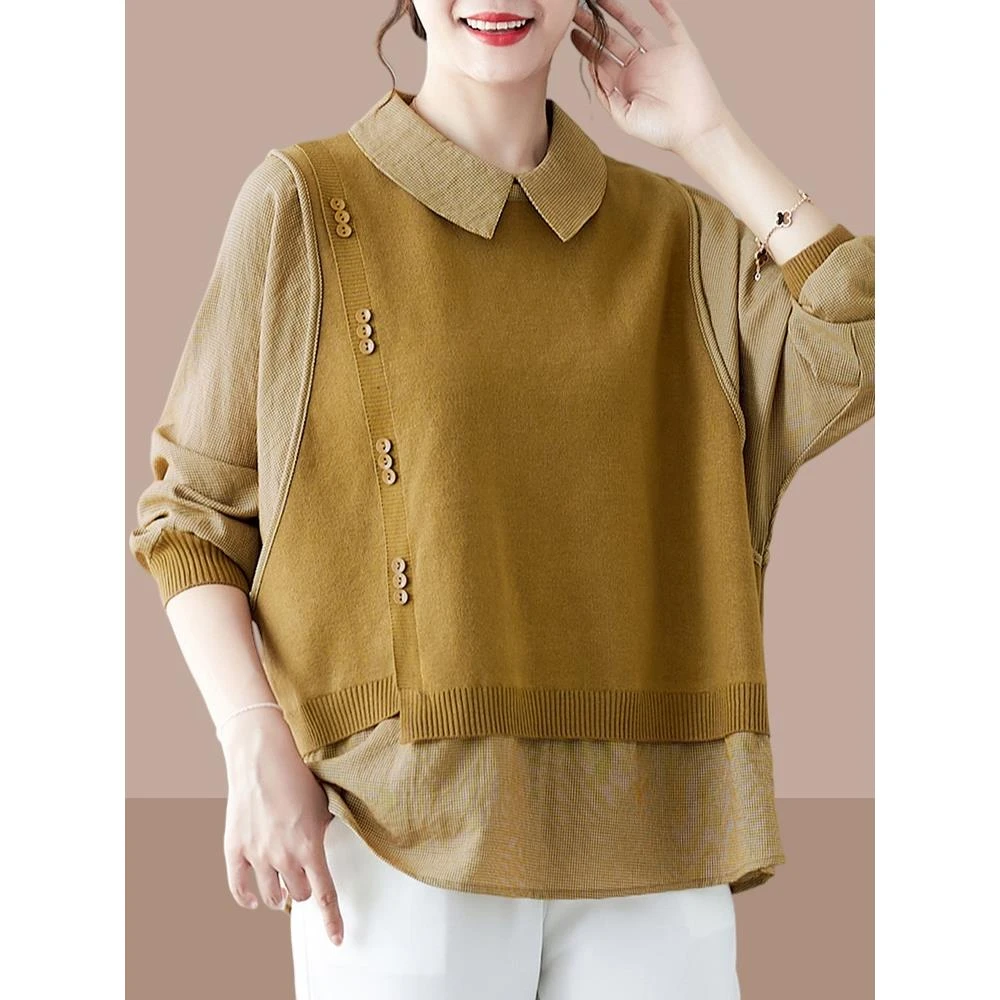 妈妈款洋气高贵打底小衫中年女装假两件上衣2025新款秋装时尚减龄