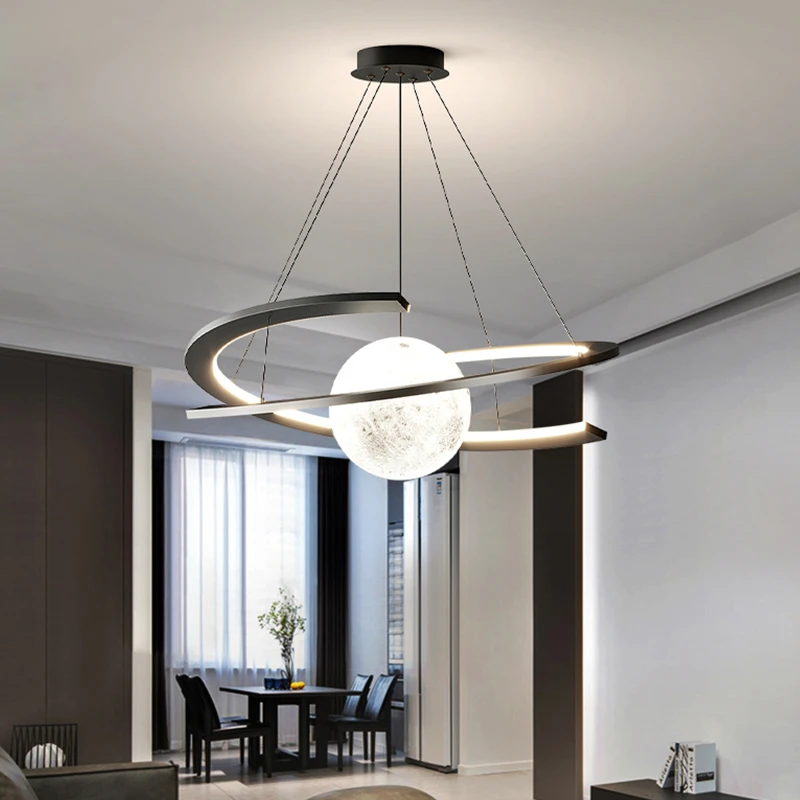 圆环星球吊灯现代简约月球环形客厅灯设计师轻奢极简新款大厅主灯