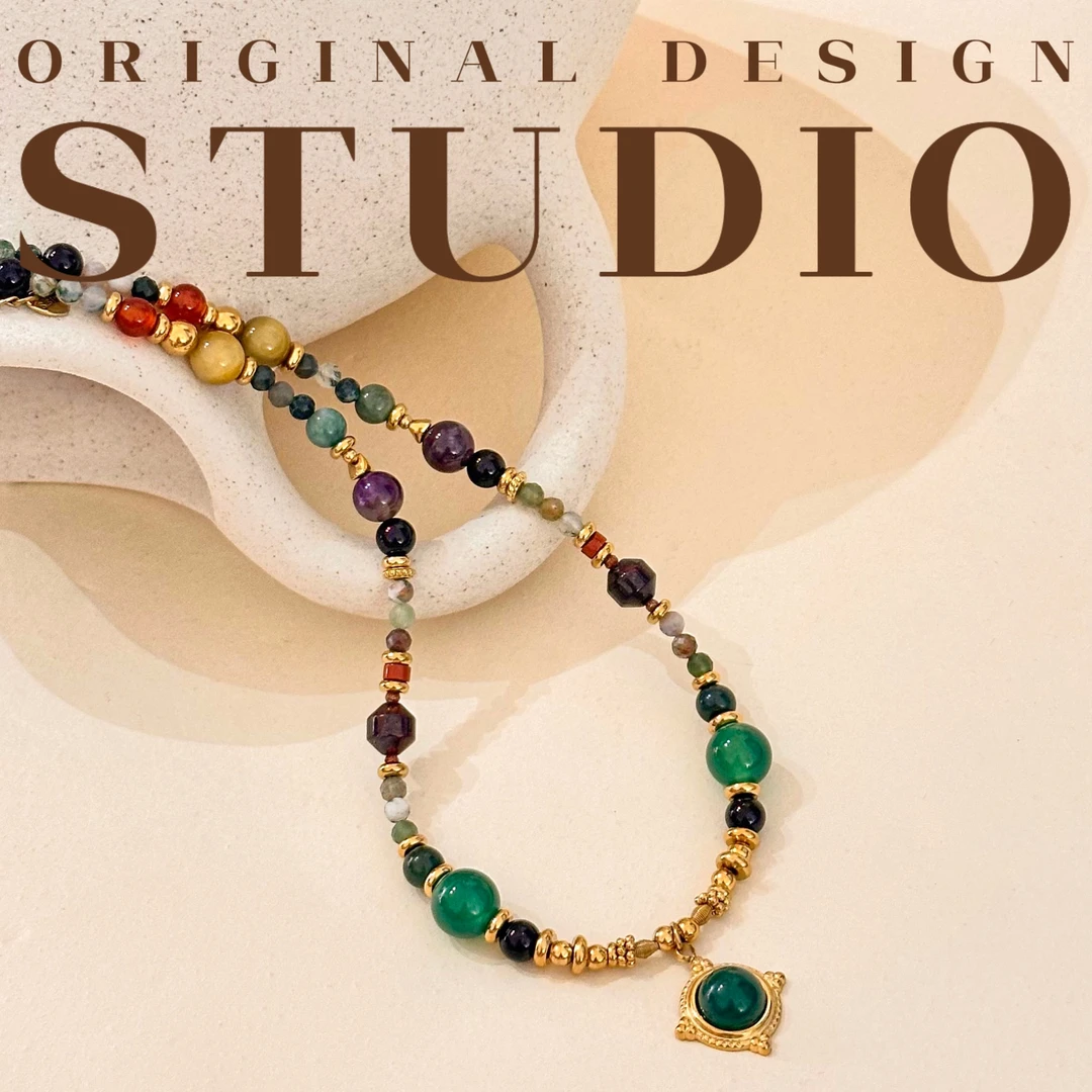 【绿光】贰小姐原创天然石玛瑙复古气质项链G121