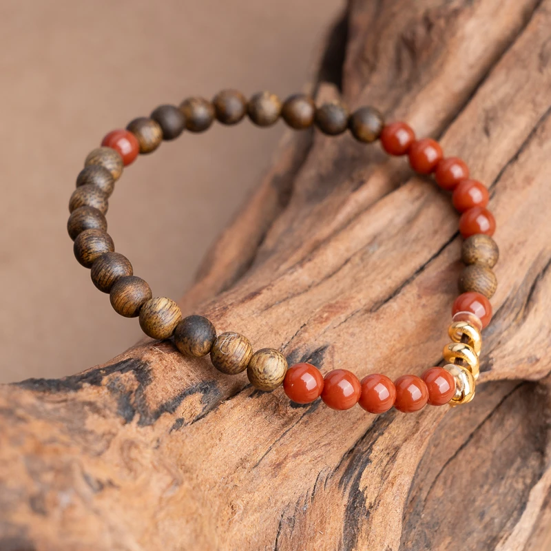 XIANYUAN/仙源莺歌绿奇楠5mm南红盘盘蛇单圈手串