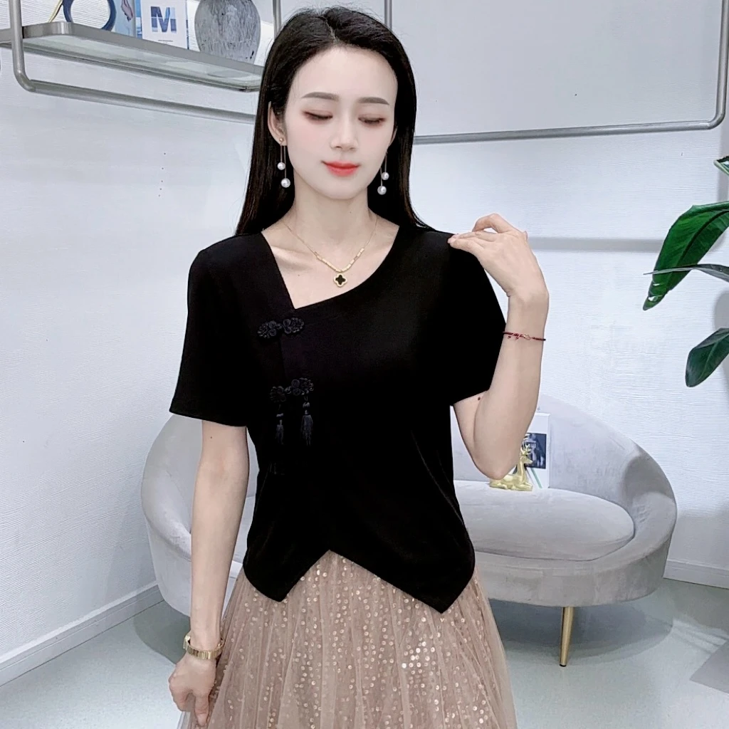 A6309新款时尚百搭设计感甜美减龄短袖薄T恤上衣潮