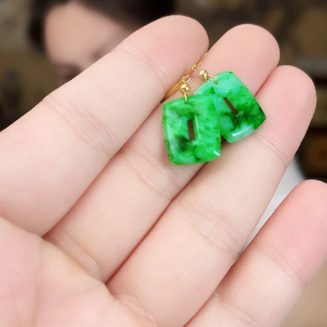 翡翠18K金镶嵌套链耳饰