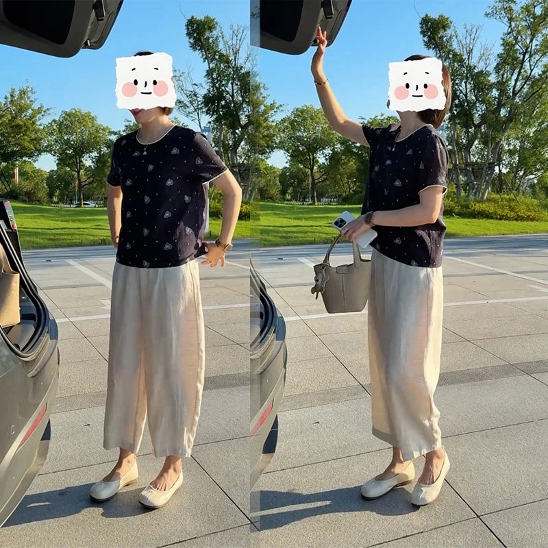 高级感小众不撞款套装夏季百搭宽松设计感上衣休闲九分裤两件套装