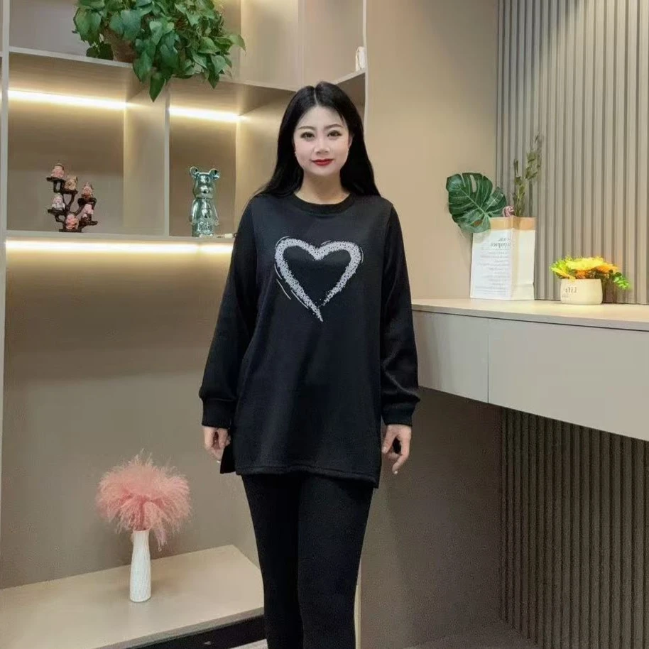 冬季加绒卫衣-甜 5222时尚潮流爱心亮闪百搭款胖MM大码女装新款