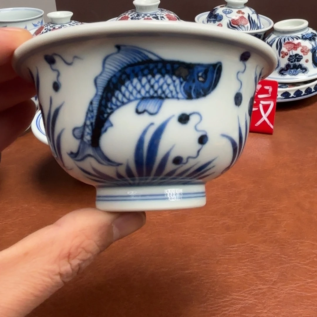 摆件陶手绘鱼藻纹大压手景德镇发货