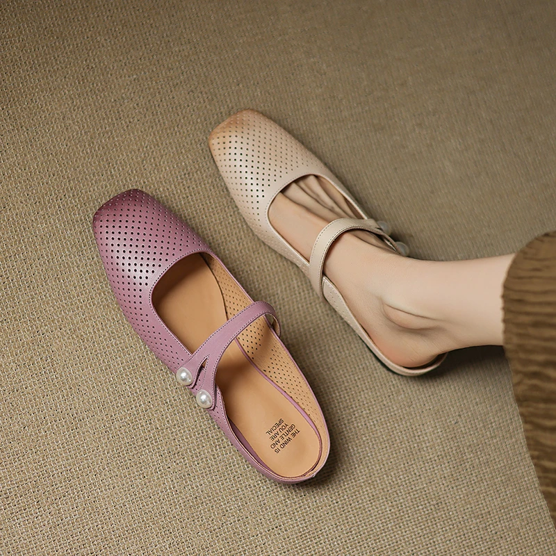 辰光拾锦手工女鞋丨超软甜美头层水洗牛皮包头1.5cm拖鞋珍珠凉鞋