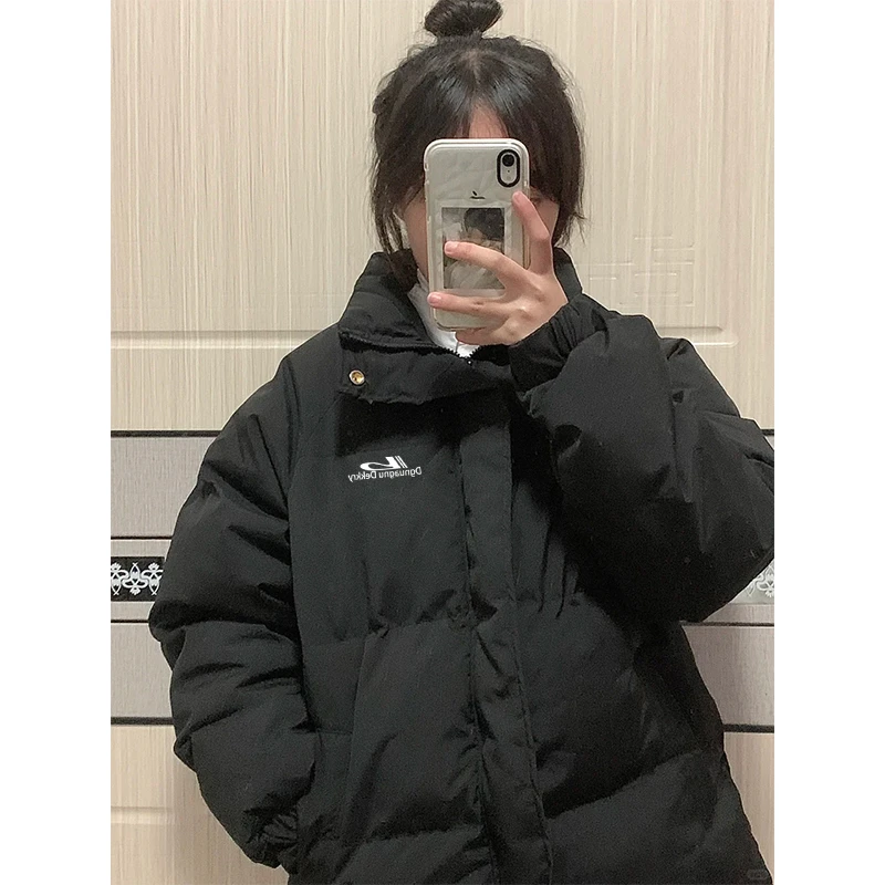 2025冬季休闲百搭立领棉衣外套男女潮牌创意字母印花简约宽松棉服
