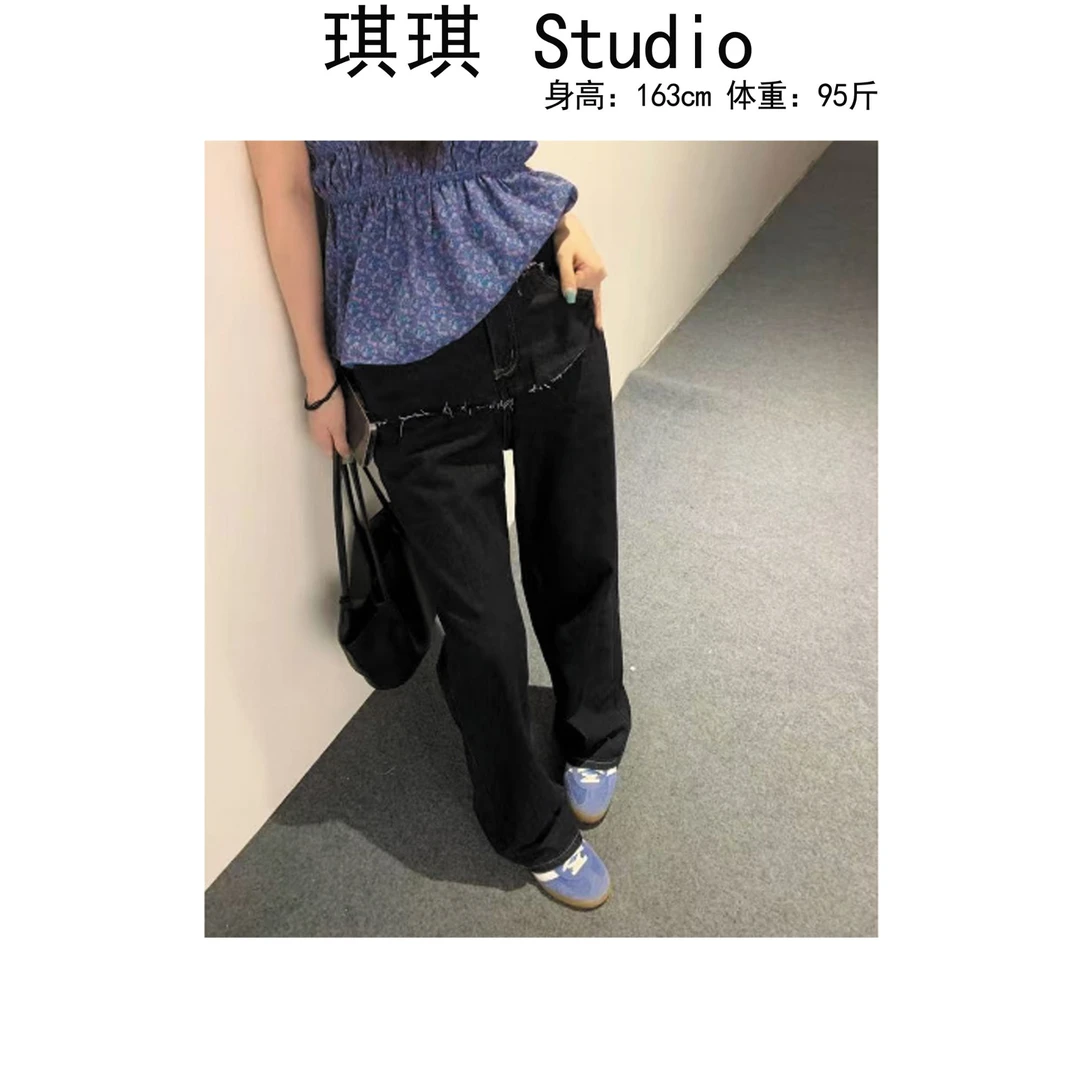 《琪琪家》夏季新款重工设计感毛边复古显瘦减龄百搭牛仔裤9796-X