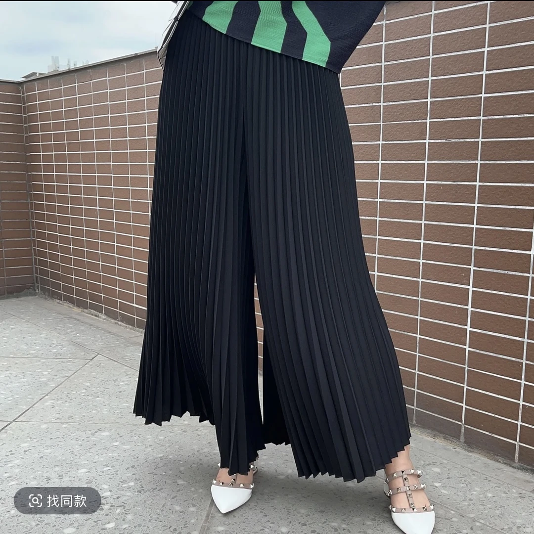 压褶褶皱女士裤子春夏长裤宽松阔腿裤弹力百褶裤裙裤高腰休闲裤潮