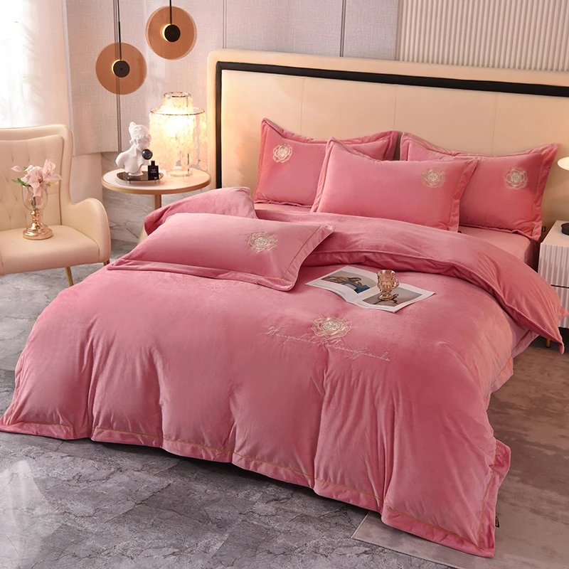 水星家纺适用加厚牛奶绒四件套双面绒保暖加绒被套珊瑚绒水晶绒