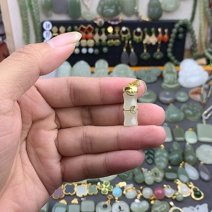 和田玉银S925镶嵌吊坠(不含链)