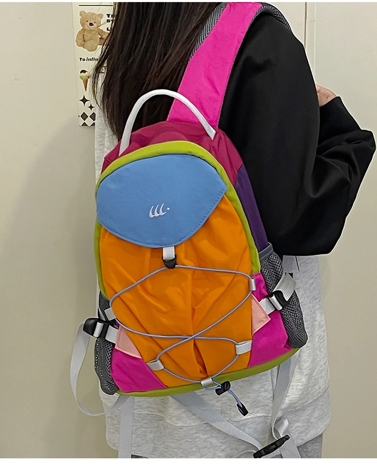 双肩包女旅游户外轻便双肩包超轻百搭撞色户外运动