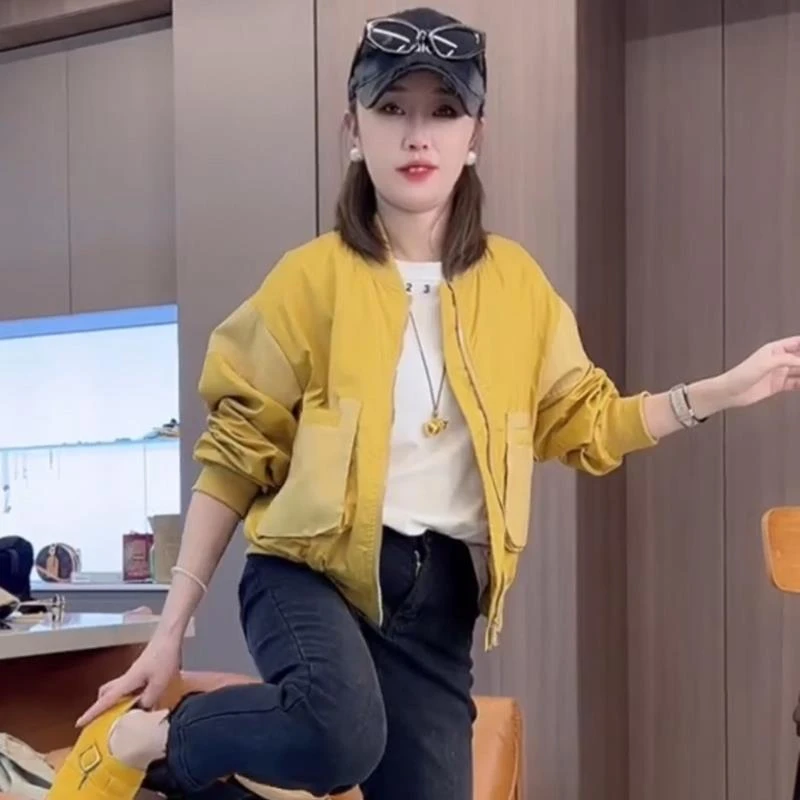2025春秋洋气百搭小个pu皮拼接小夹克外套女士休闲立领棒球服上衣