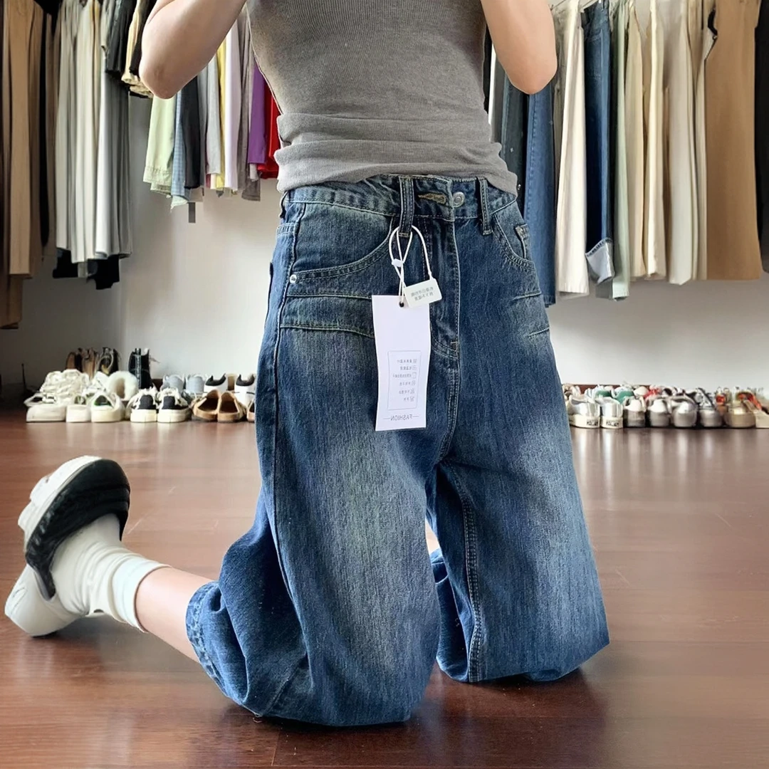 复古阔腿七分牛仔裤女夏季2025新款高腰宽松显瘦梨形身材直筒裤子