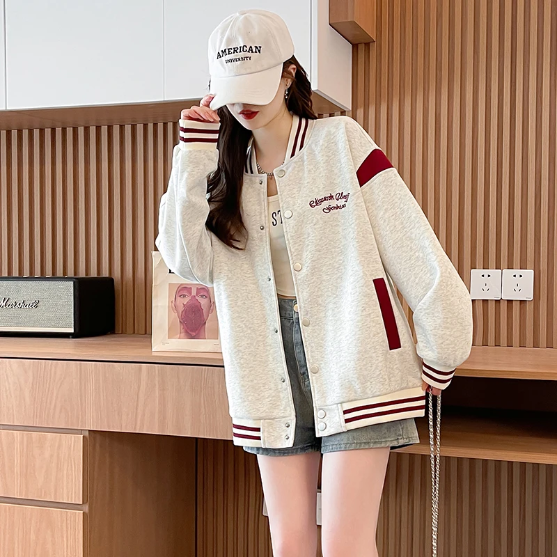 美式刺绣棒球服外套女春秋宽松夹克新款初高中学生女款学院风上衣